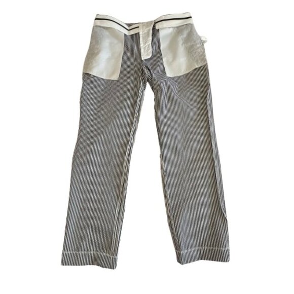 Ann Taylor Women' 6 Devin Fit Blue & White Striped Seersucker Cotton Capri Pants - Picture 6 of 13